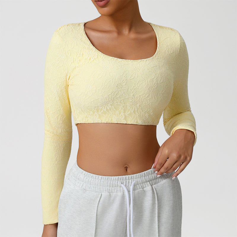 Lace Cropped Sports Long Sleeve