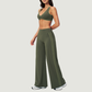 Nude-feel deep V bra + high waist + high-waisted color-blocked pants 2-piece set
