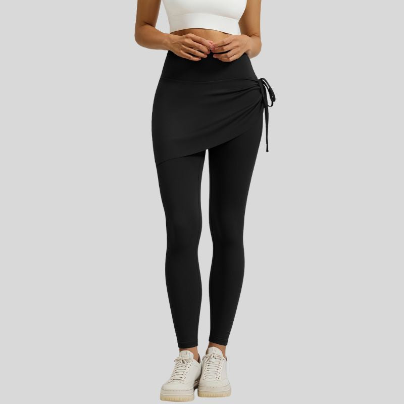 Faux two-piece drawstring athletic leggings