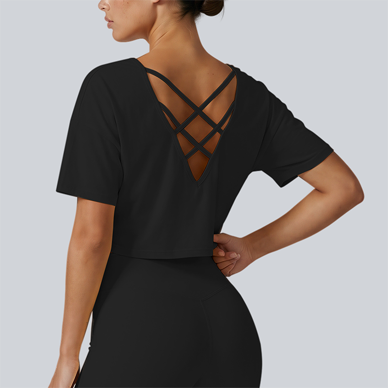 Wholesale Women's Open-Back Short Sleeve T-Shirt - Pilates Bare-Feel Fitness Top