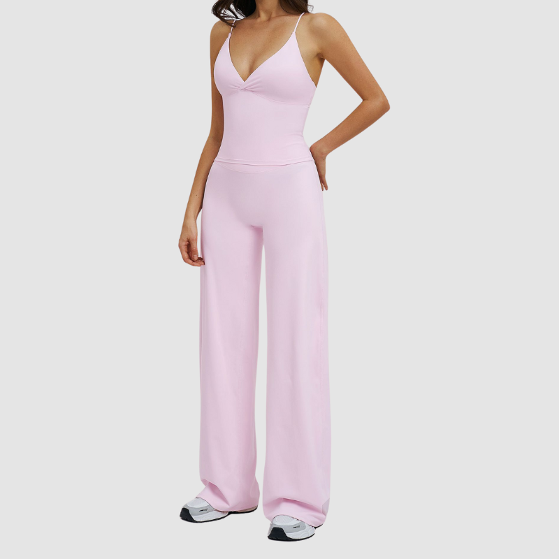 Wholesale thin-strap sports tank top + straight-leg wide-leg pants 2-piece set