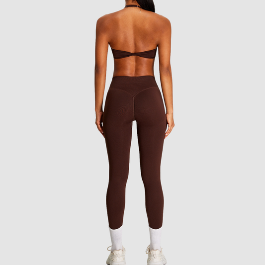 Wholesale Seamless Halter Sports Bra & High-Waist Leggings Set – Naked-Feel Peach-Lift Yoga 2-Piece