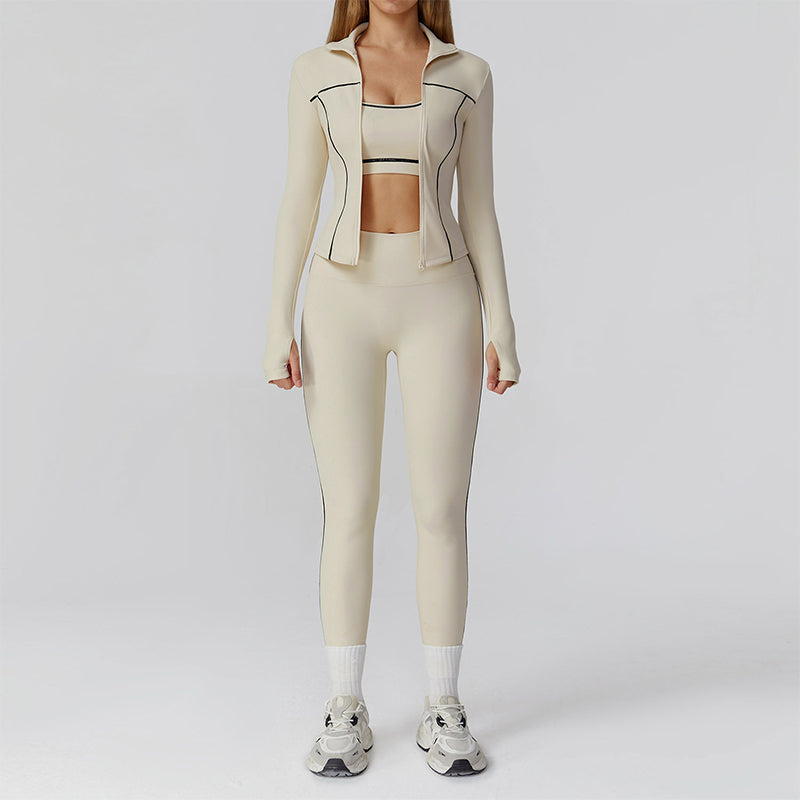 Racerback Sports Bra + Jacket + high waist leggings 3-piece set