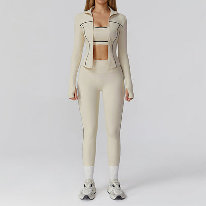 Racerback Sports Bra + Jacket + high waist leggings 3-piece set