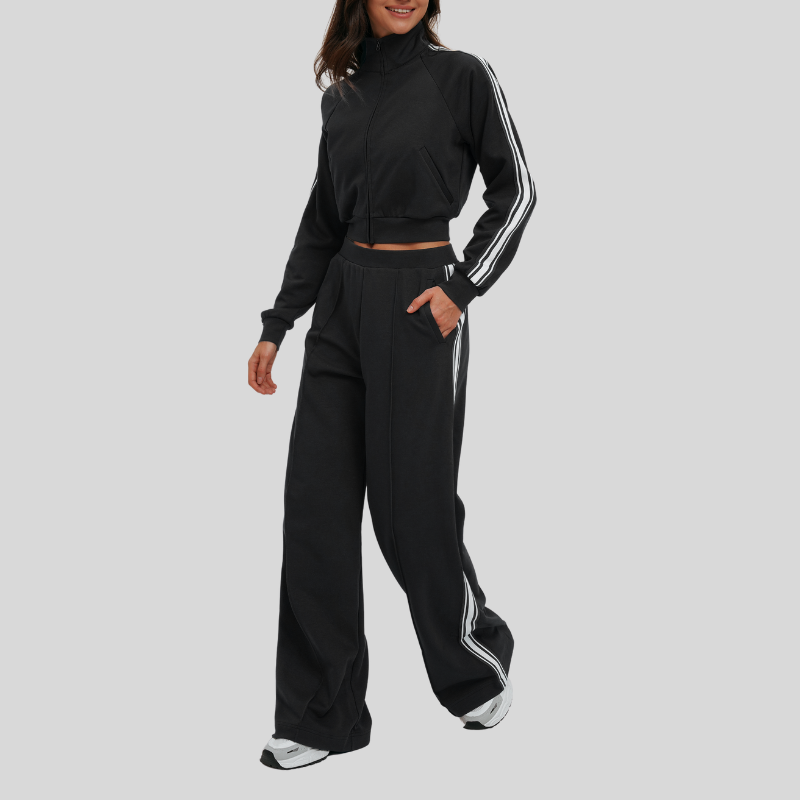 Wholesale color-block jacket + loose sweatpants