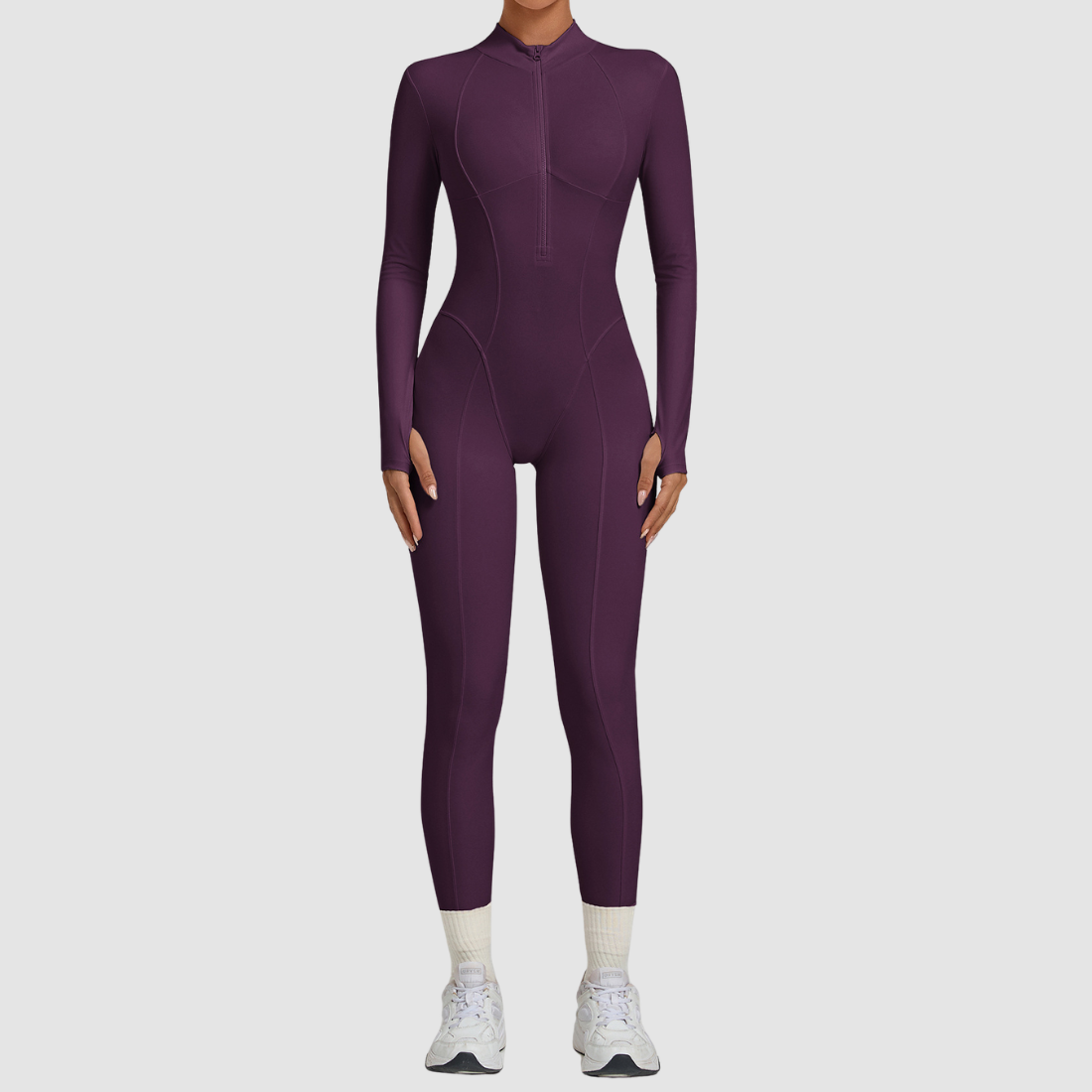 Wholesale Women's Zip-Front Long-Sleeve Yoga Jumpsuit