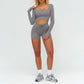 Slim-fitting long-sleeved top + tight-fitting athletic shorts 2-piece set