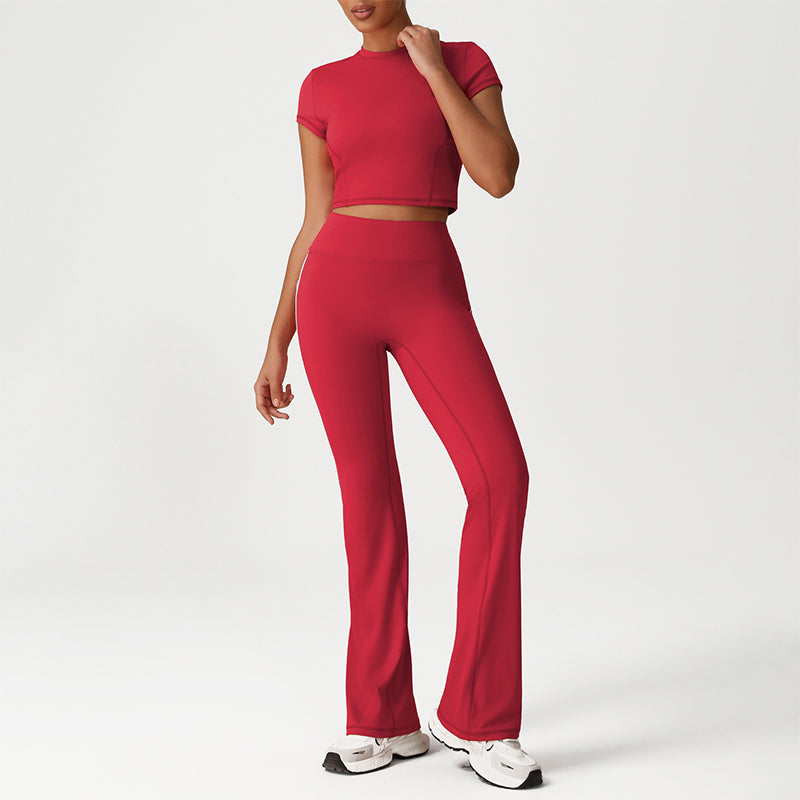 Snug-Fit Cropped T-Shirt + Butt-Lifting Flared Pants 2-Piece Set