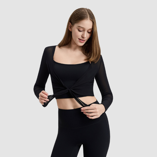 Wholesale Women's Tie-Front Yoga Top & Built-In Cup Bra Set