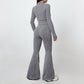 Women's knitted zippered fitted top + body-hugging flared pants 2-piece set