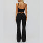 Sports vest with U-shaped+High waisted sports flared pants 2-piece set