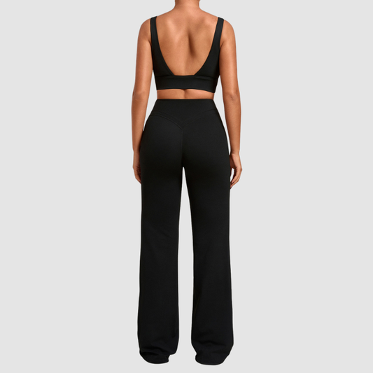 Wholesale Women's Naked-Feel Sports Bra + Flare Pants Set – Moisture-Wicking Yoga Fitness Activewear