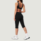 Wholesale color-blocked V-neck sports bra & striped cropped pants set