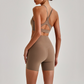 Wholesale Brushed Naked-Feel Open-Back Sports Bra & High-Waist Shorts Set – Sculpting Yoga 2-Piece