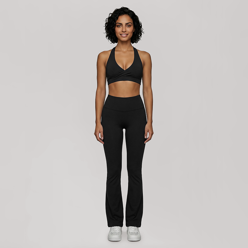 Deep V halter neck bra + high waisted pant 2-piece set