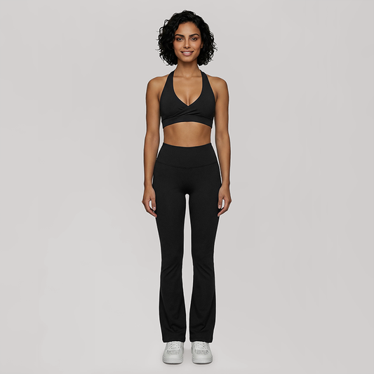 Deep V halter neck bra + high waisted pant 2-piece set