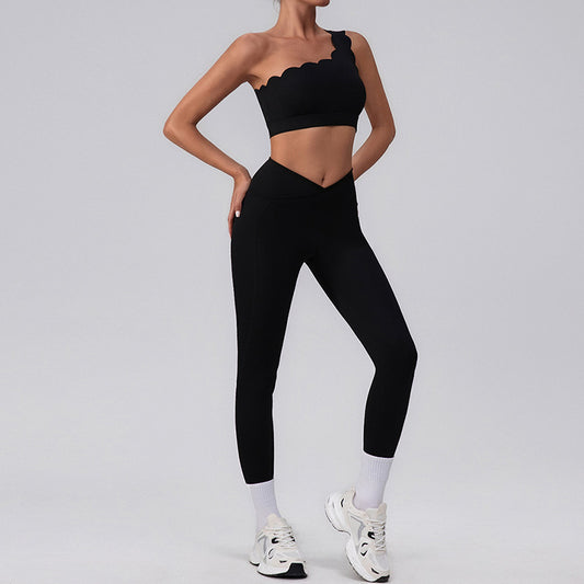 Wave Fitness one shoulder Sports Bra + High-Waist leggings 2-Piece Set