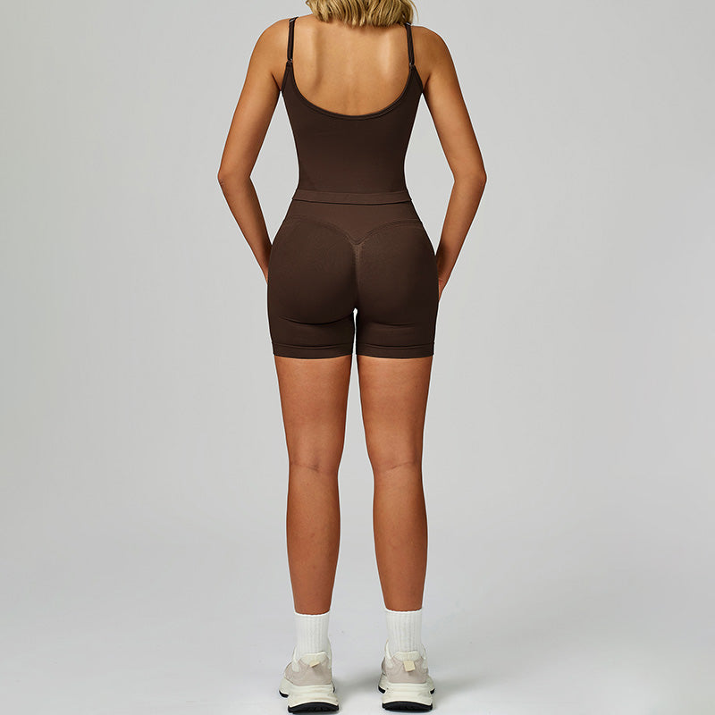 Seamless thin straps tank top + High-waisted shorts 2-Piece Set