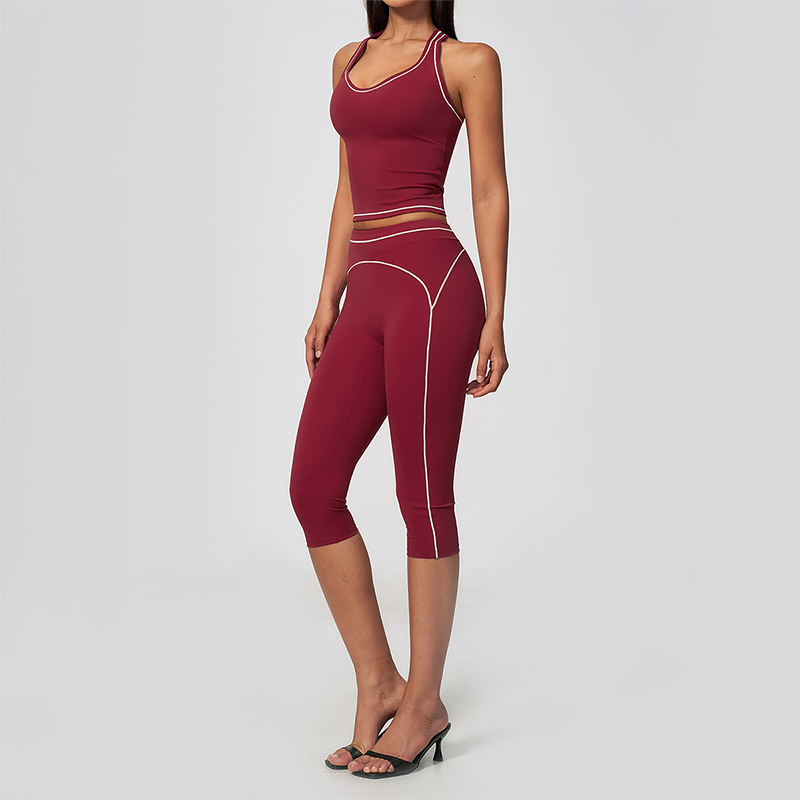 Wholesale Women's Colorblock Brushed Yoga Set: Halter V-Neck Top & Capri Pants