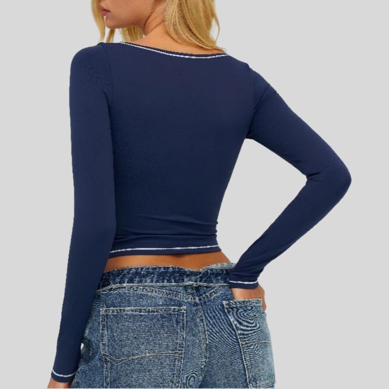 Color-blocked long-sleeved sports top