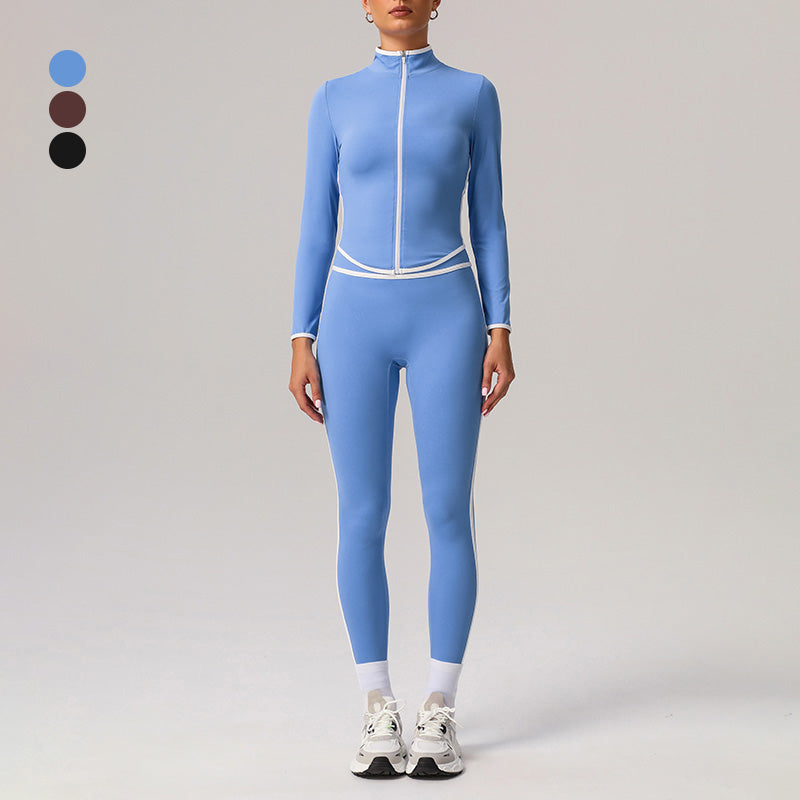 Quick-Drying Stand-Collar Jacket + High-Waisted Leggings 2-Piece Set