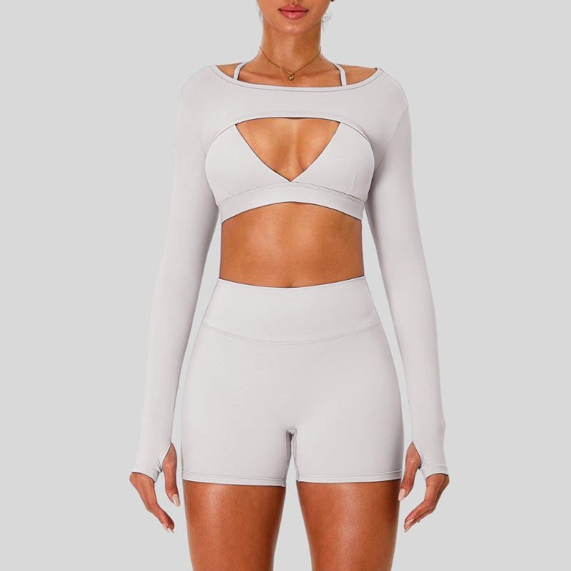 Naked Feel Sport Bra with Cover and Shorts 3-Piece Set