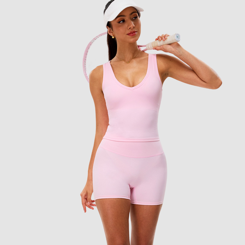 Wholesale solid color athletic tank top + yoga shorts