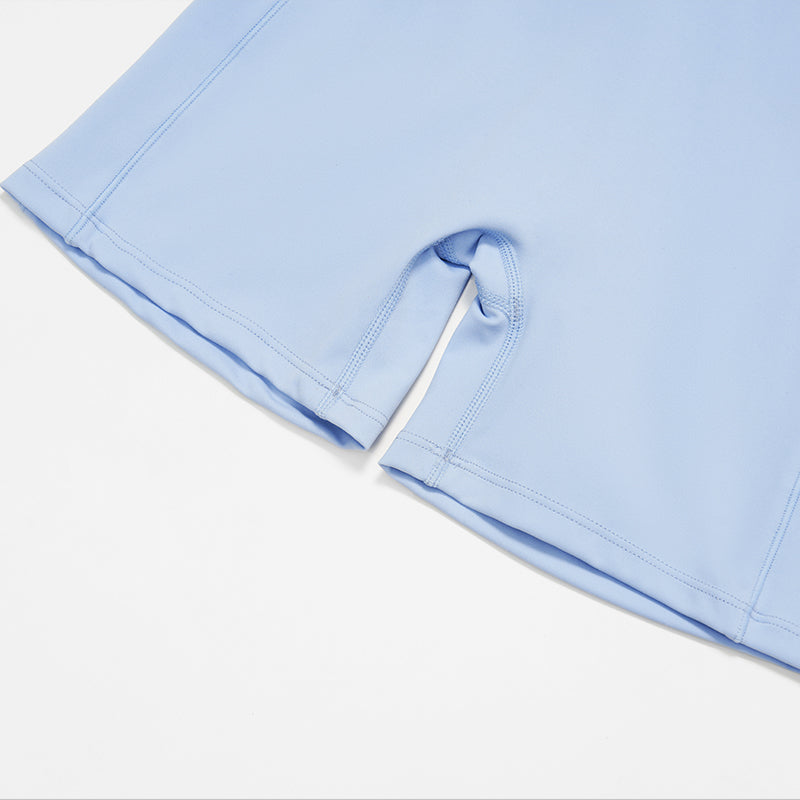 Slim-fit stand-up collar short-sleeved top+Pleated waistband sport shorts 2-piece set