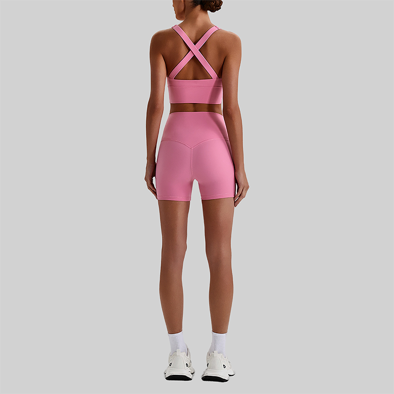 Wholesale Cross-Back Sports Bra & High-Waist Biker Shorts Set – Naked-Feel Quick-Dry Yoga 2-Piece