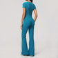 Wholesale Women's Buttery Soft Short Sleeve Crop Top & Flare Pants Yoga Set