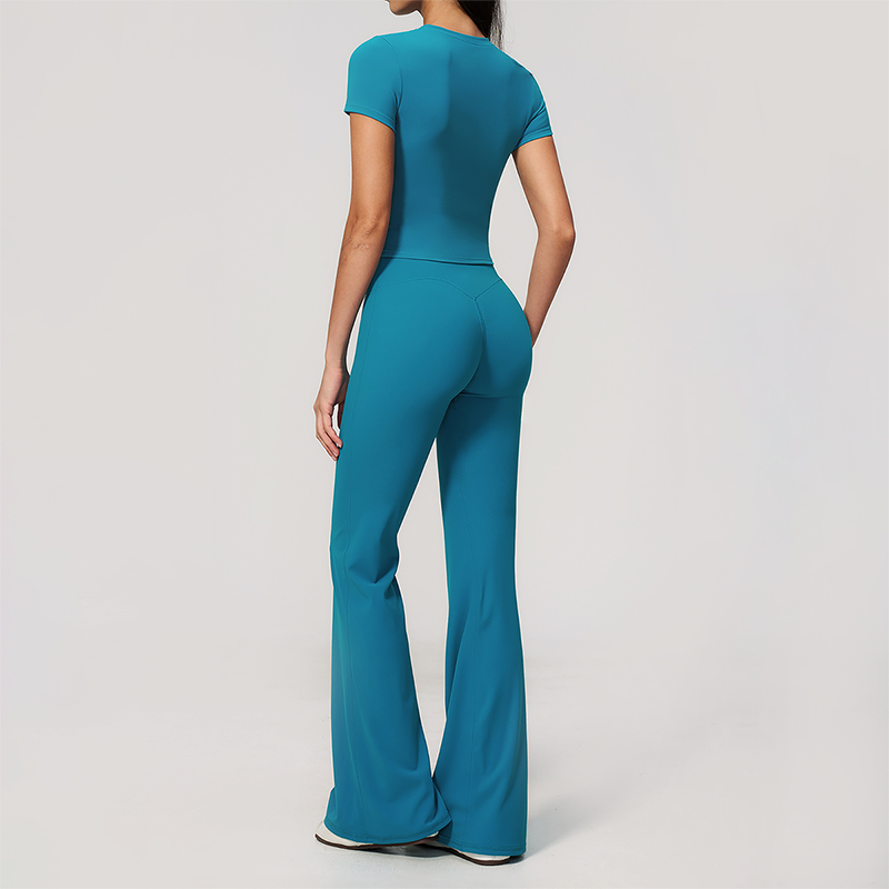 Wholesale Women's Buttery Soft Short Sleeve Crop Top & Flare Pants Yoga Set