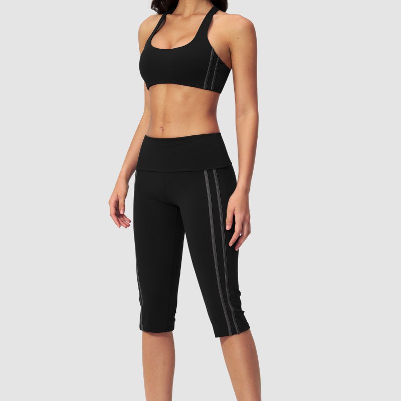 Wholesale Brushed V-Neck Sports Bra & Button-Up Cropped Pants Set
