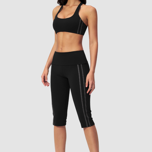 Wholesale Brushed V-Neck Sports Bra & Button-Up Cropped Pants Set