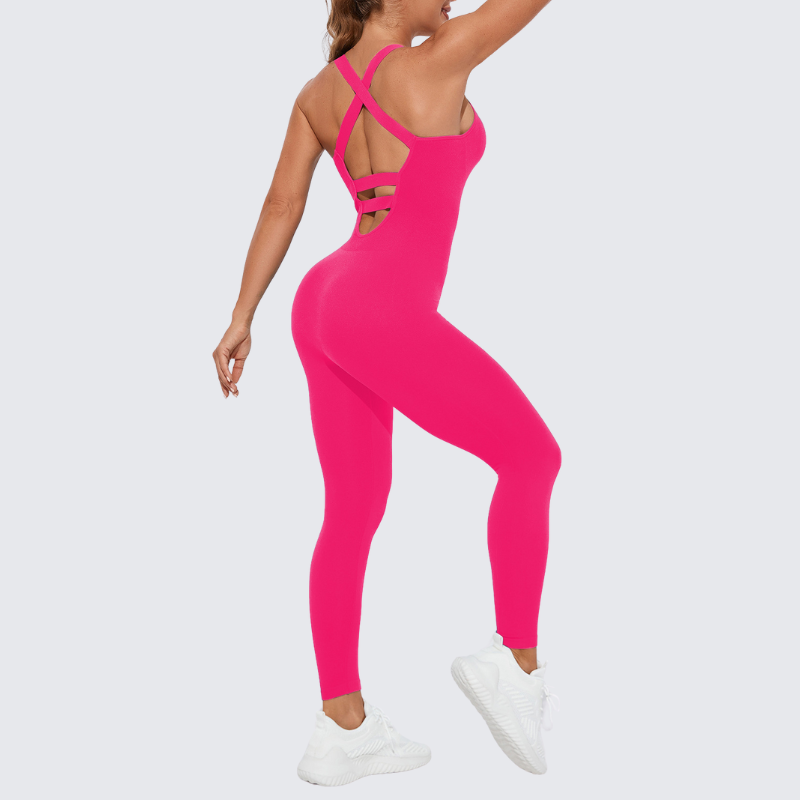 Seamless stretchy yoga bodysuit sports fitness jumpsuit