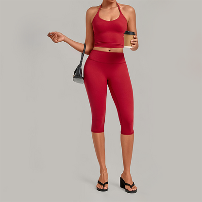 Wholesale Women's Halter Neck Yoga Set – High Elasticity Capri Pants Fitness Activewear