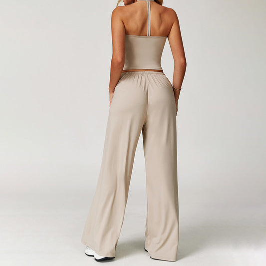 Halter sleeveless top And loose Straight Leg pants 2 pieces set