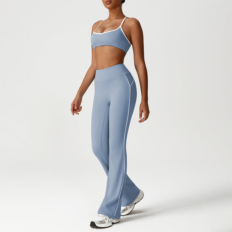 Cross-Back Color-Blocked Bra + Butt-Lifting Flared Pants 2-Piece Set