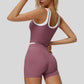 Two-piece contrasting sports tank top+sports shorts 2-piece set