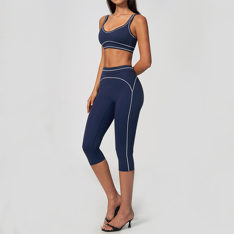 Wholesale Women's Colorblock Brushed Yoga Set: Sports Bra & Biker Shorts