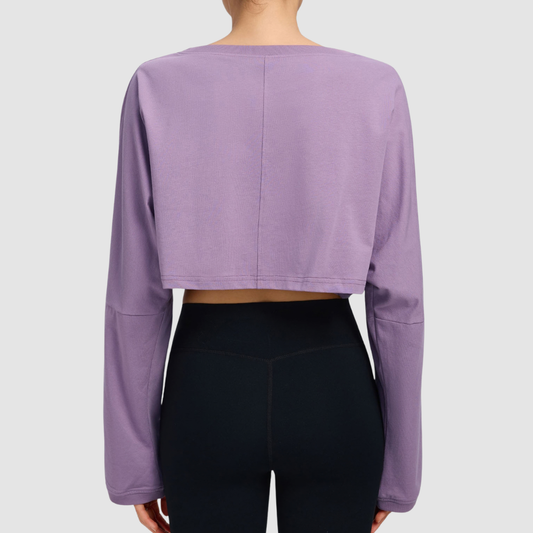 Wholesale Women's Loose Cropped Long-Sleeve Fitness T-Shirt