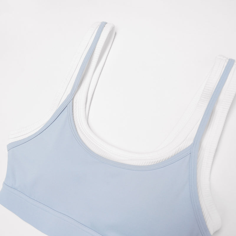 Fake two-piece contrast color stitching sports bra