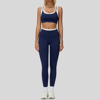 Contrast color sports bra + sports legginggs 2-piece set