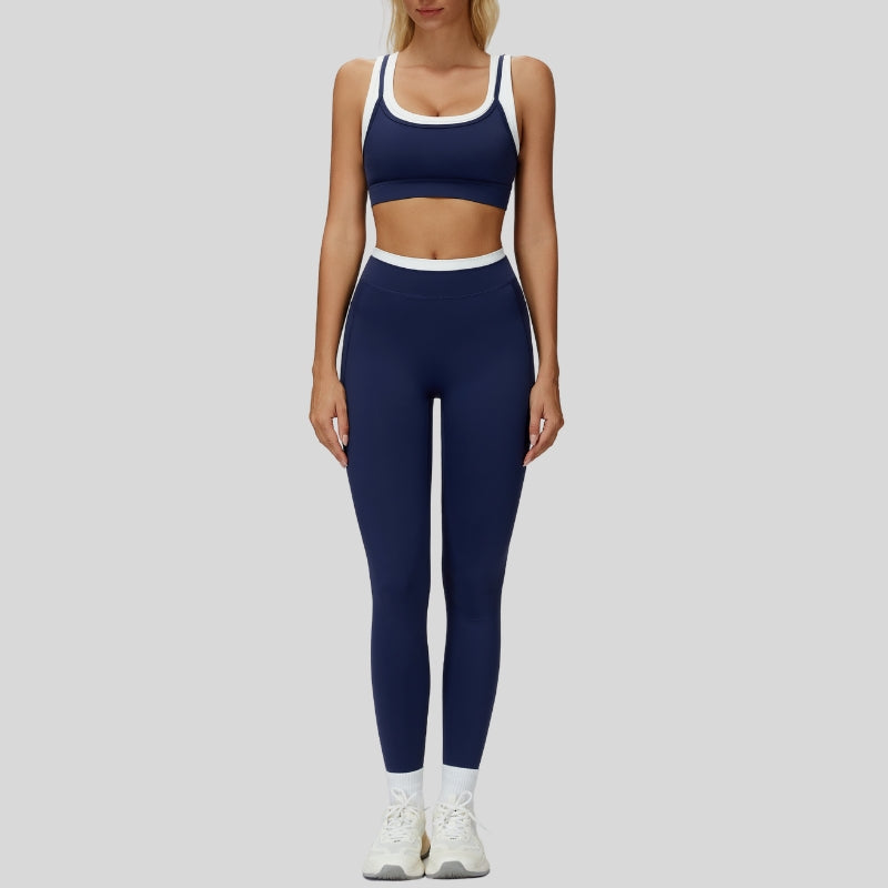Contrast color sports bra + sports legginggs 2-piece set