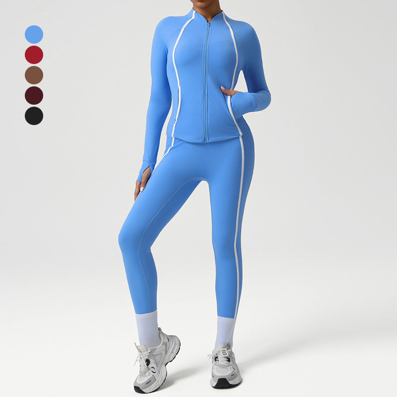 Snug-Fit Color-Blocked Jacket + High-Waisted Butt-Lifting Leggings 2-Piece Set