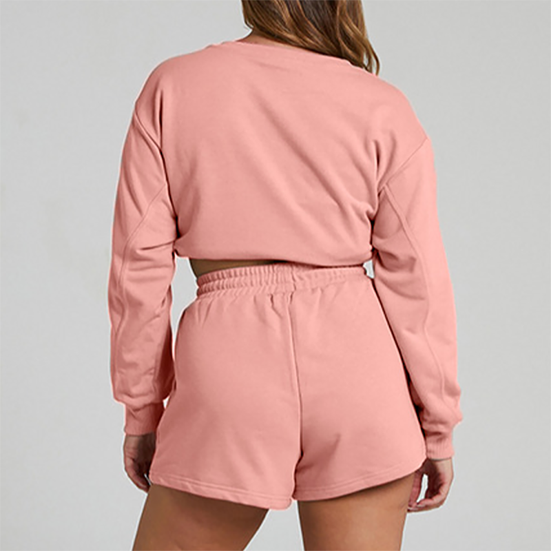 Wholesale solid color long sleeved sweatshirt+shorts set