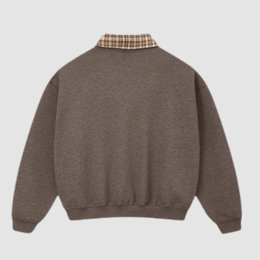 Wholesale Men’s Relaxed Plaid Half-Placket Polo Sweatshirt