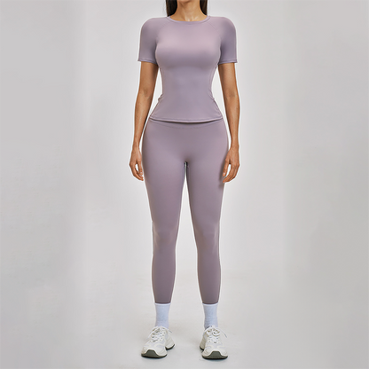 Wholesale Round Neck Short Sleeve Tank Top+High Waist Legging 2-piece Set