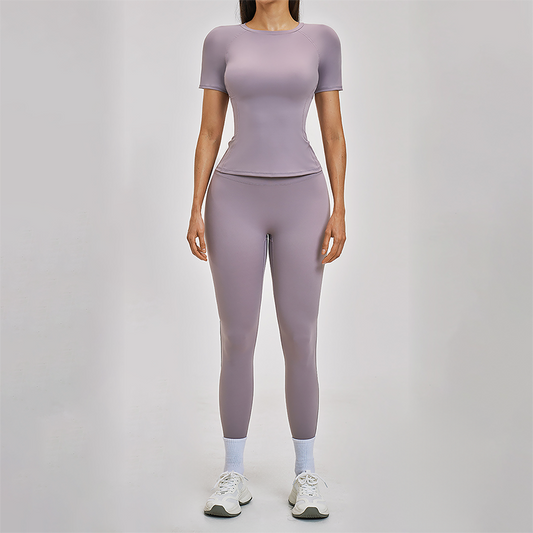 Wholesale Round Neck Short Sleeve Tank Top+High Waist Legging 2-piece Set