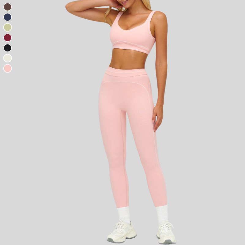 Contrasting Color Sports Bra + high waist leggings 2-piece set