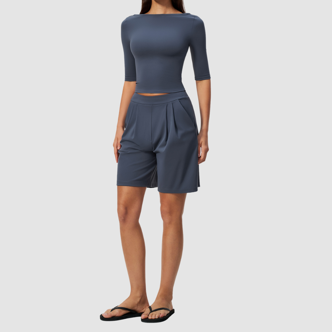 Wholesale Women’s Mid-Sleeve Top & Shorts Yoga Set